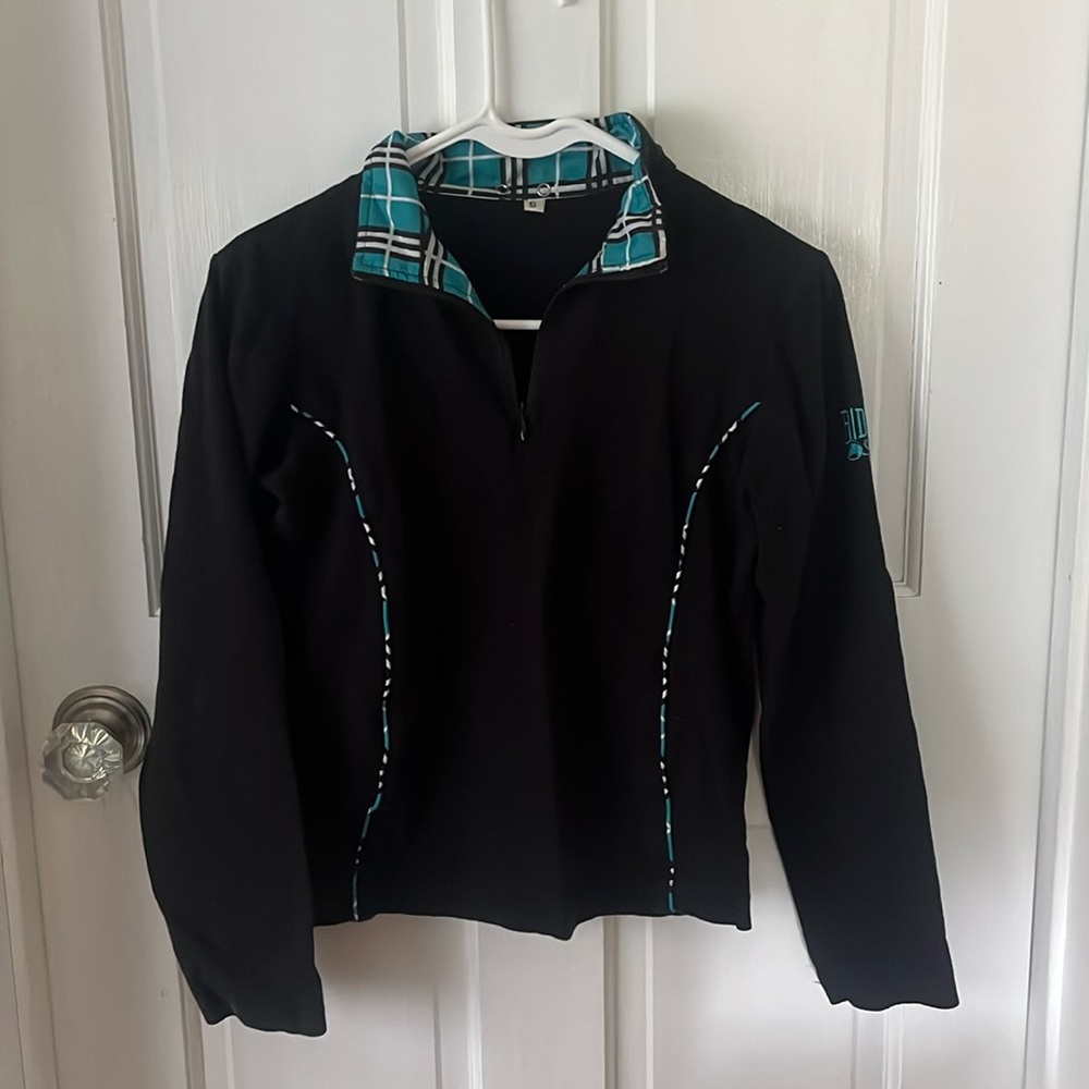 riding sport black and teal plaid 1/4 zip